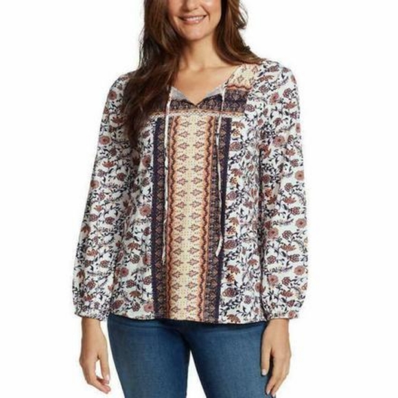 Cotton/ Modal Vintage America Peasant pullover long sleeve top elastic cuffs. - Picture 1 of 10